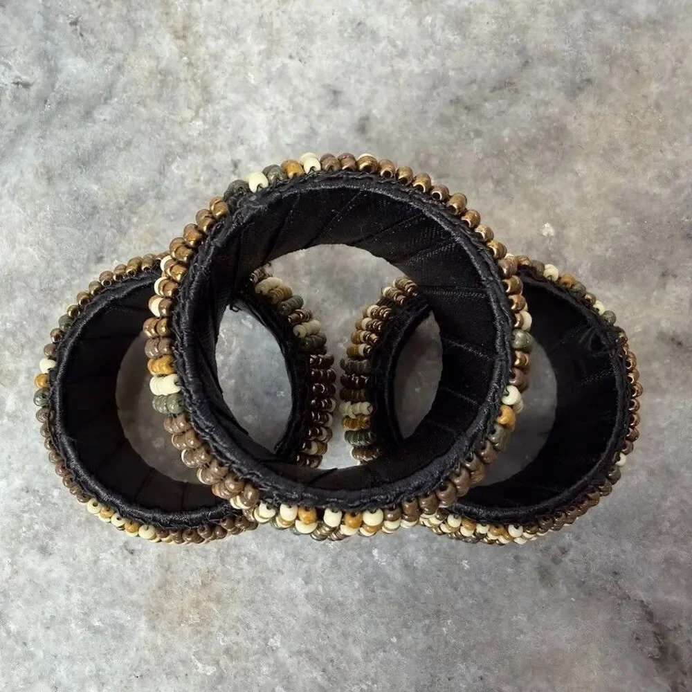 Set of 3 Vintage Earth Toned Boho Beaded Napkin Rings